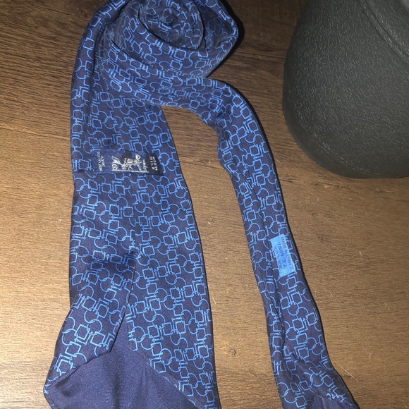 Hermes Blue Vintage Tie - Linked Equestrian Chain Silk French Necktie - Picture 2 of 4